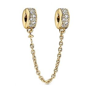 Pandora Clear Pavé Safety Chain Clip Charm, Gold-Plated